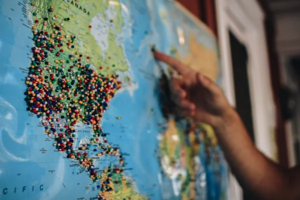 Vintage map with travel itinerary markers