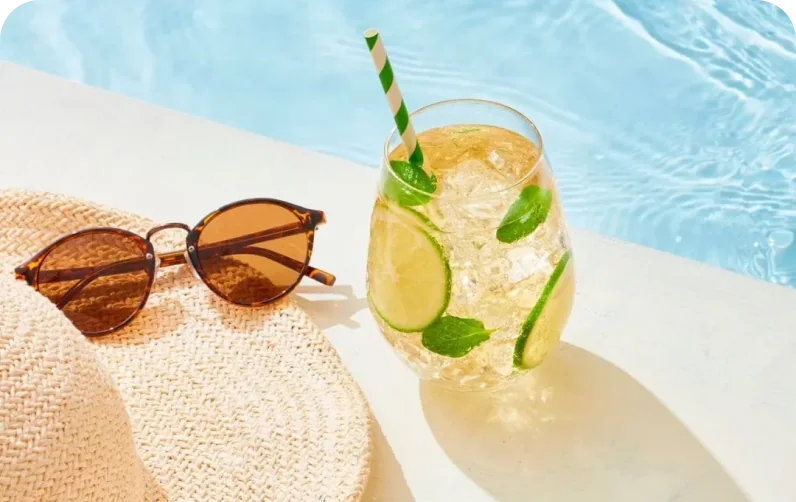 Summer vacation sunglasses and drink