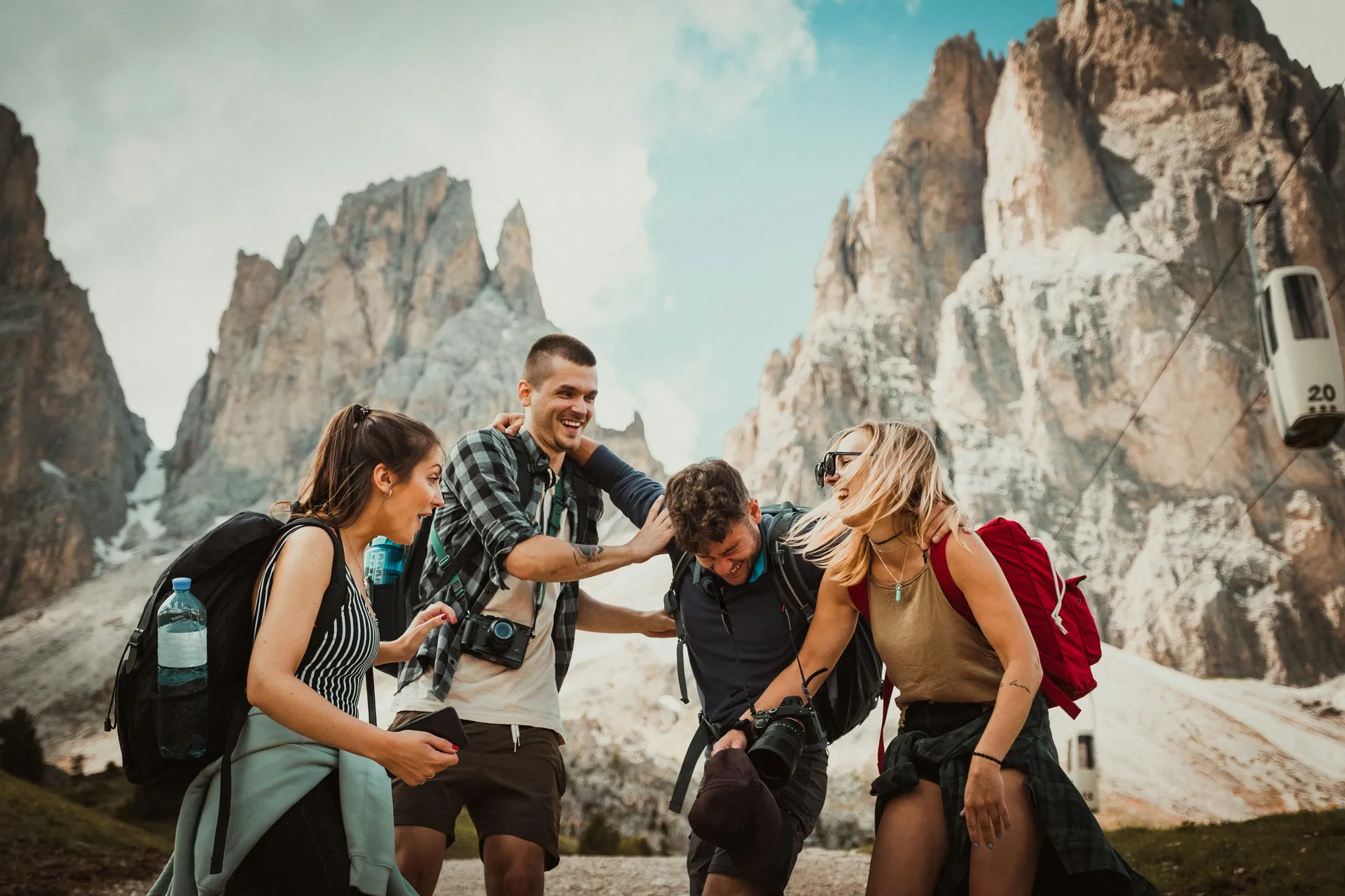 Hikers exploring alpine mountains with Eazy Communication global connectivity